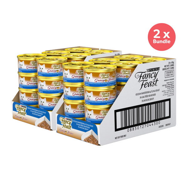 Fancy Feast Gravy Lovers Ocean Whitefish & Tuna Feast in Sauteed Seafood Flavour Wet Cat Food 85g x 48