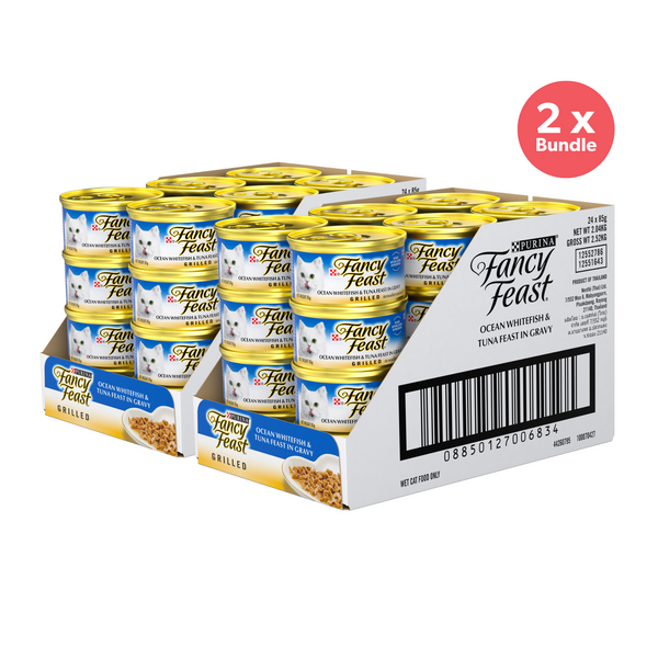 Fancy Feast Grilled Ocean Whitefish & Tuna Feast in Gravy Wet Cat Food 85g x 48