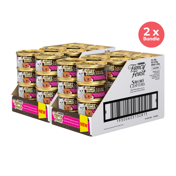 Fancy Feast Savoury Centers Pate With Salmon And Gourmet Gravy Center Adult Wet Cat Food 85g x 48