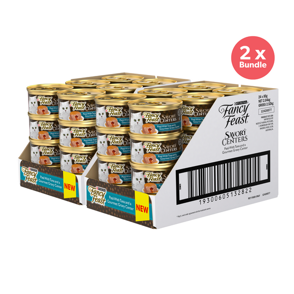 Fancy Feast Savoury Centers Pate With Tuna And Gourmet Gravy Center Adult Wet Cat Food 85g x 48