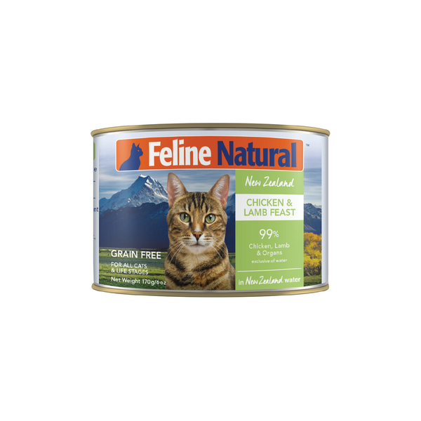 Feline Natural BPA Free & Gelatin Free Canned Cat Food Chicken & Lamb 170g x 12