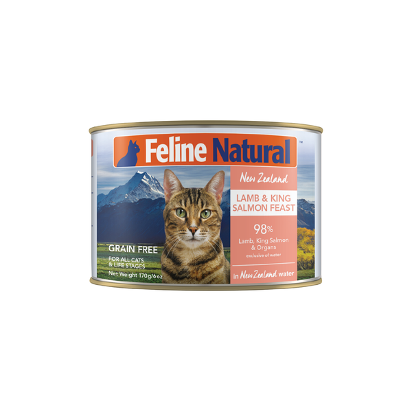 Feline Natural BPA Free & Gelatin Free Canned Cat Food Lamb & Salmon 170g x 12