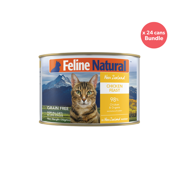Feline Natural BPA Free & Gelatin Free Canned Cat Food Chicken 170g x 24