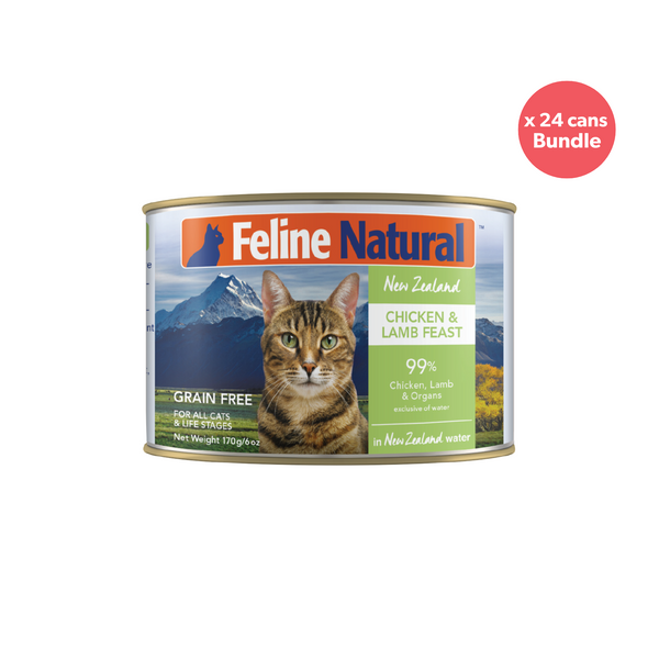 Feline Natural BPA Free & Gelatin Free Canned Cat Food Chicken & Lamb 170g x 24