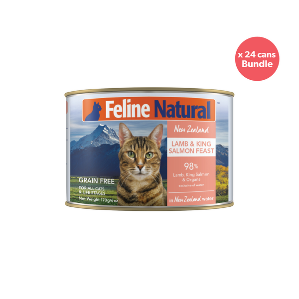 Feline Natural BPA Free & Gelatin Free Canned Cat Food Lamb & Salmon 170g x 24