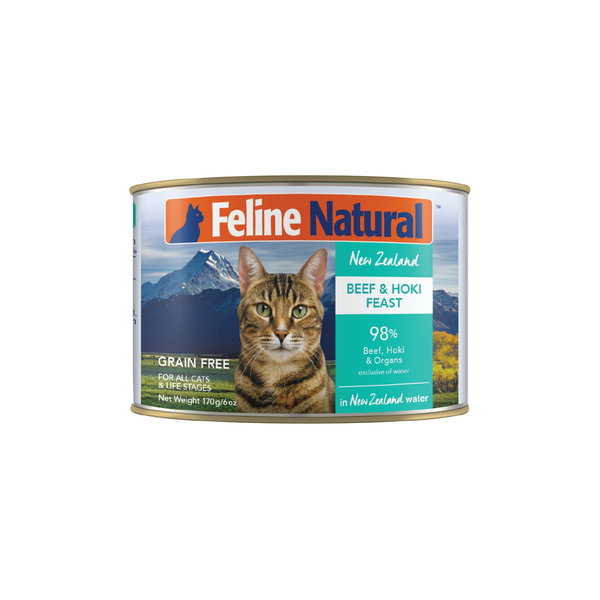 Feline Natural BPA Free & Gelatin Free Cat Food Beef & Hoki Single Can 170g