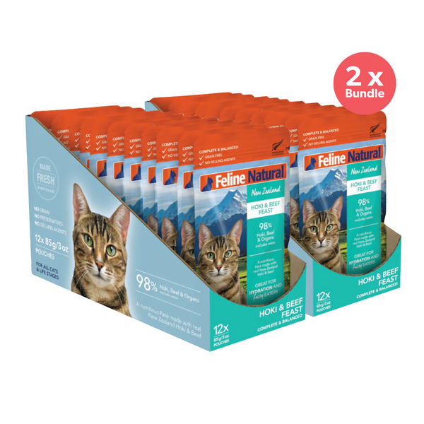 Feline Natural Grain Free Pouches Hoki & Beef Feast 85g x 24