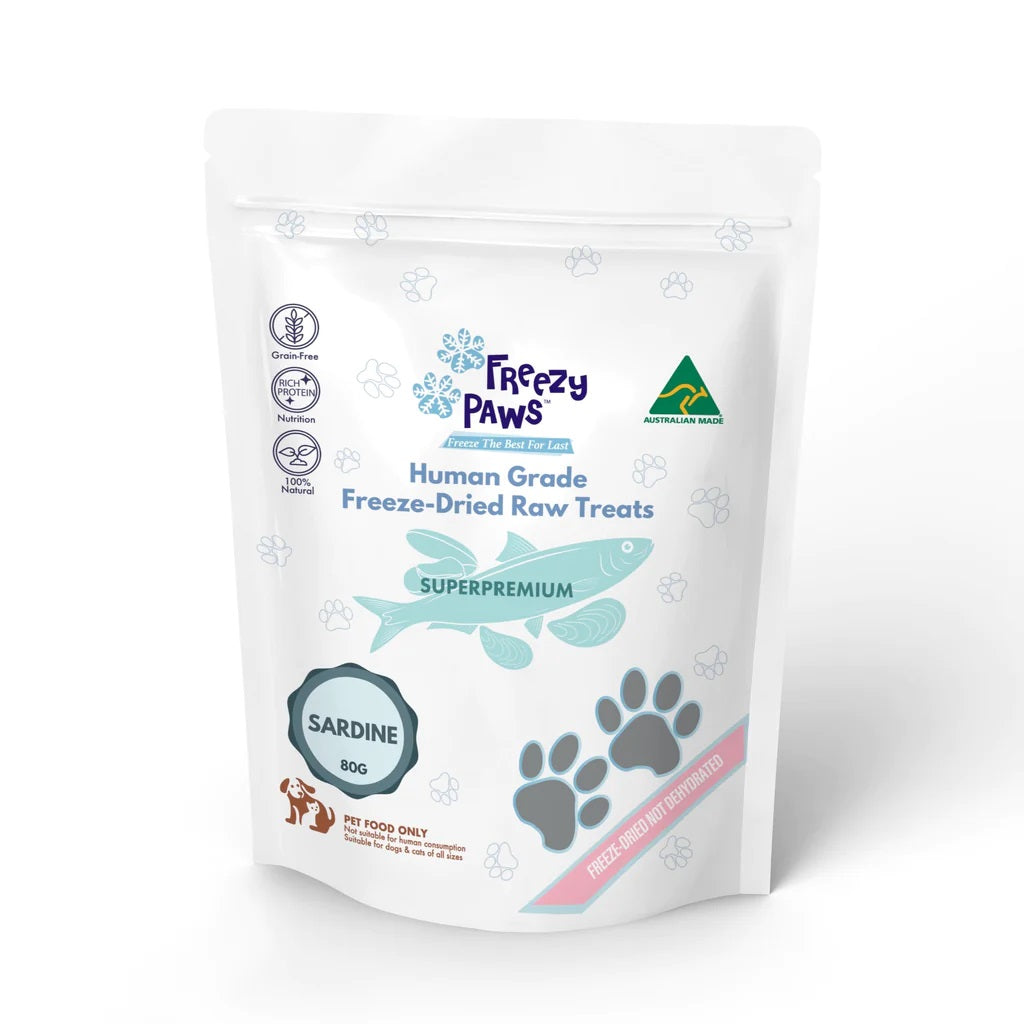 Freezy Paws Freeze Dried Human Grade Whole Sardine Dog and Cat Treats 80g