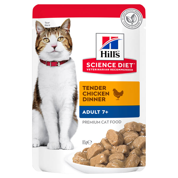 Hill's Science Diet Adult 7+ Senior Chicken Cat Food pouches 85g x 12