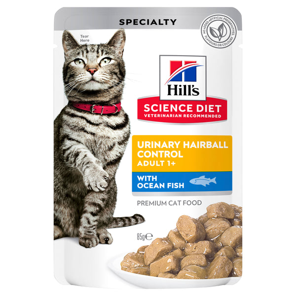 Hill's Science Diet Adult Urinary Hairball Control Ocean Fish Pouch Cat Food 85g x 12