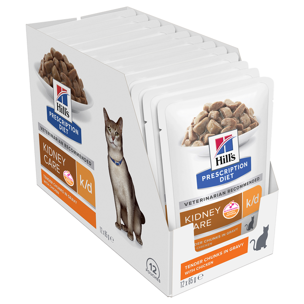 Hill's Prescription Diet k/d Kidney Care Chicken Cat Food Pouches 85g x 12