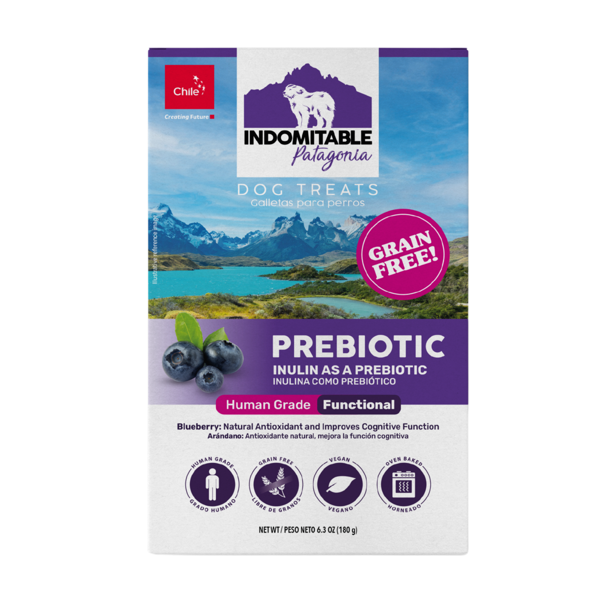 Indomitable Patagonia Prebiotic Blueberry Biscuits Grain Free Dog Treats 180g