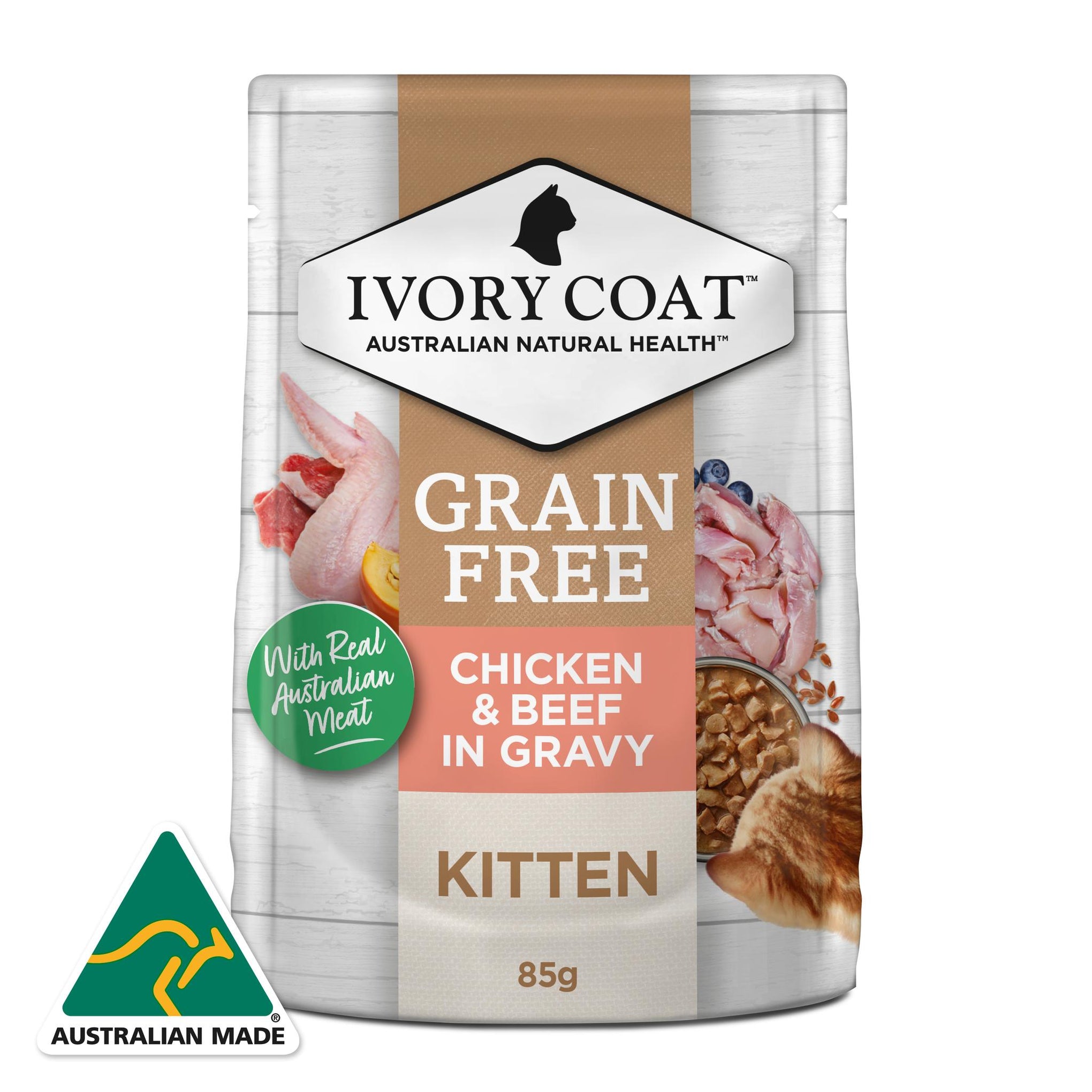Ivory Coat Grain Free Kitten Chicken & Beef in Gravy Cat Wet Food 85g