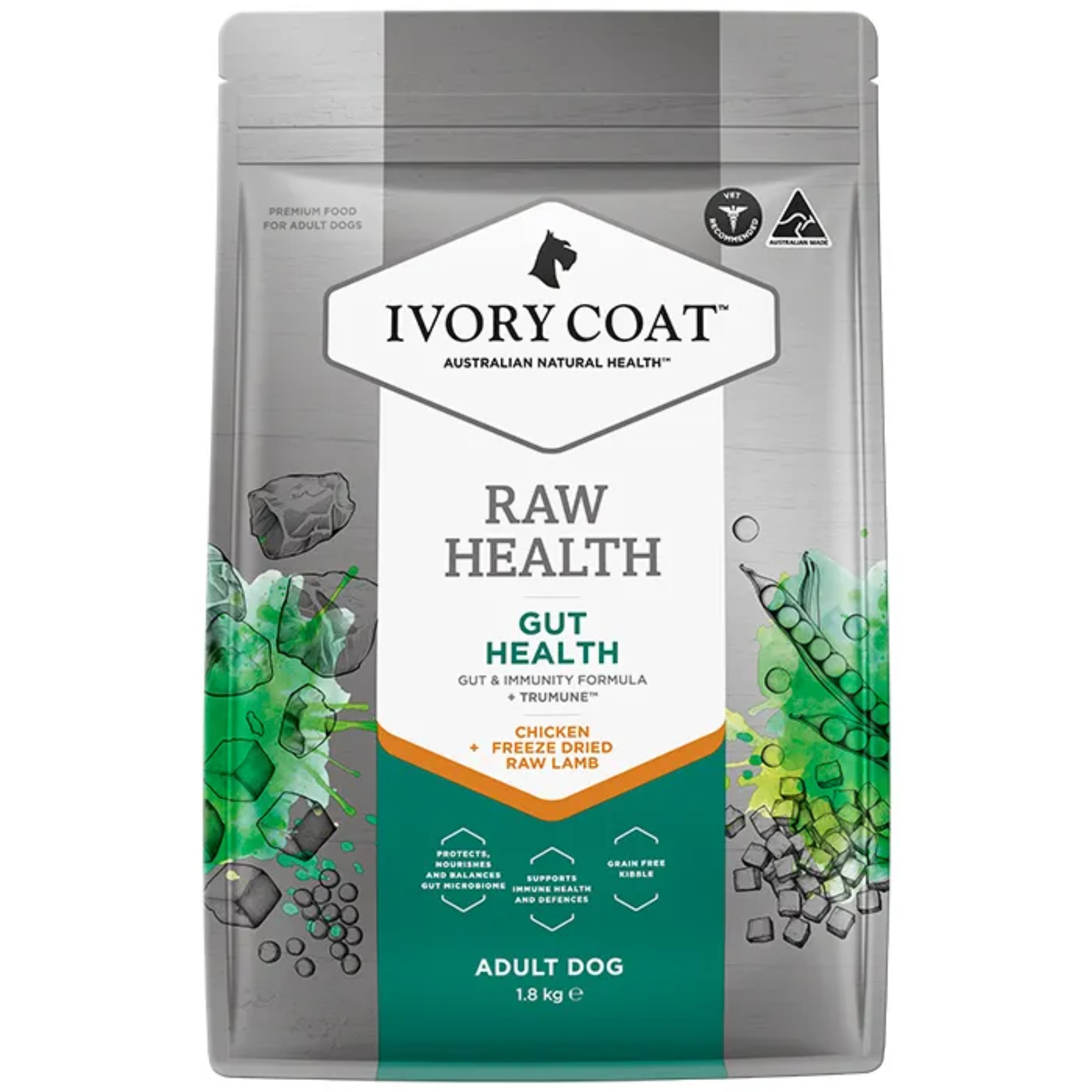 Ivory Coat Raw Health Dog Gut Health Chicken and Freeze Dried Lamb Dry Dog Food