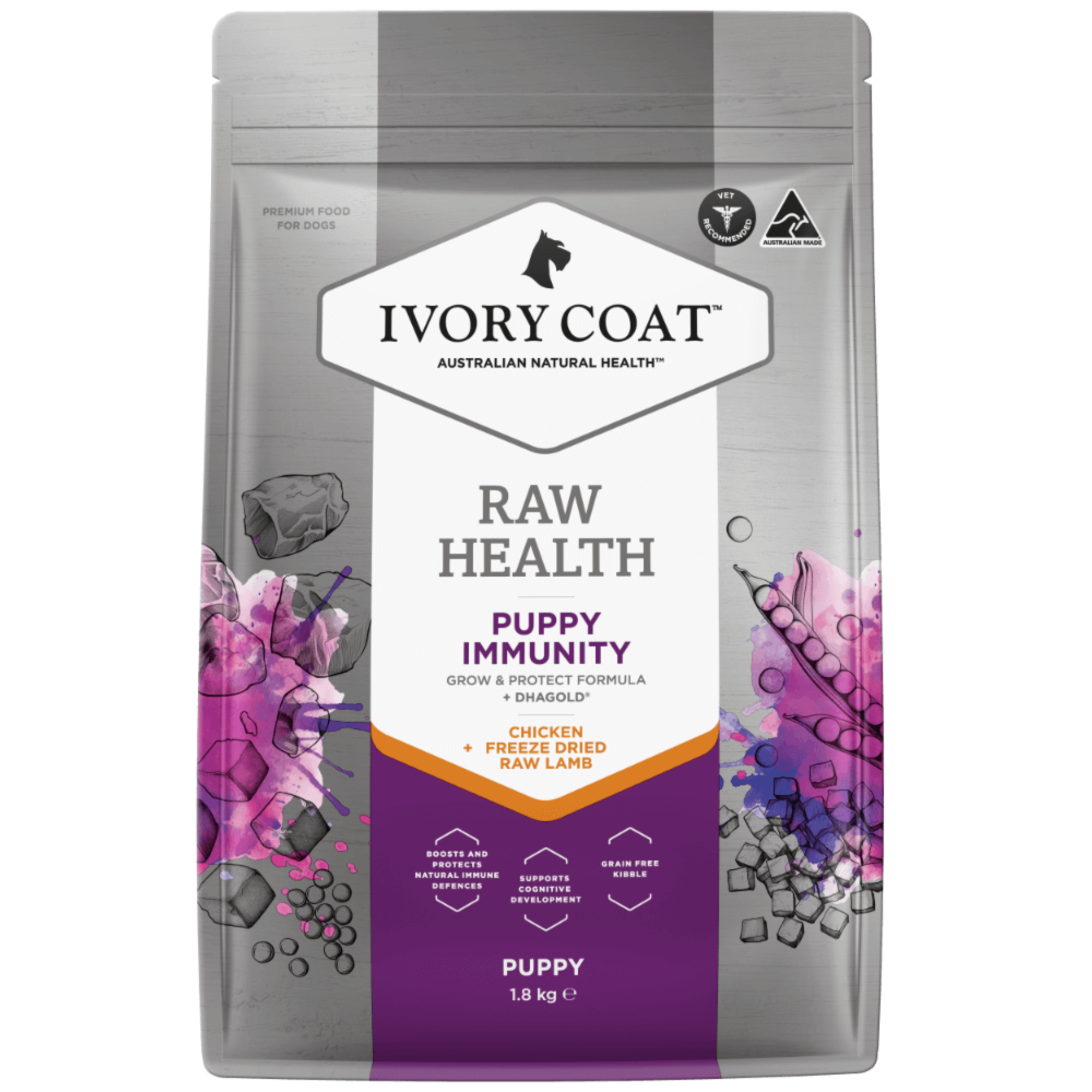 Ivory Coat Raw Health Immunity Chicken and Freeze Dried Lamb Dry Puppy Food