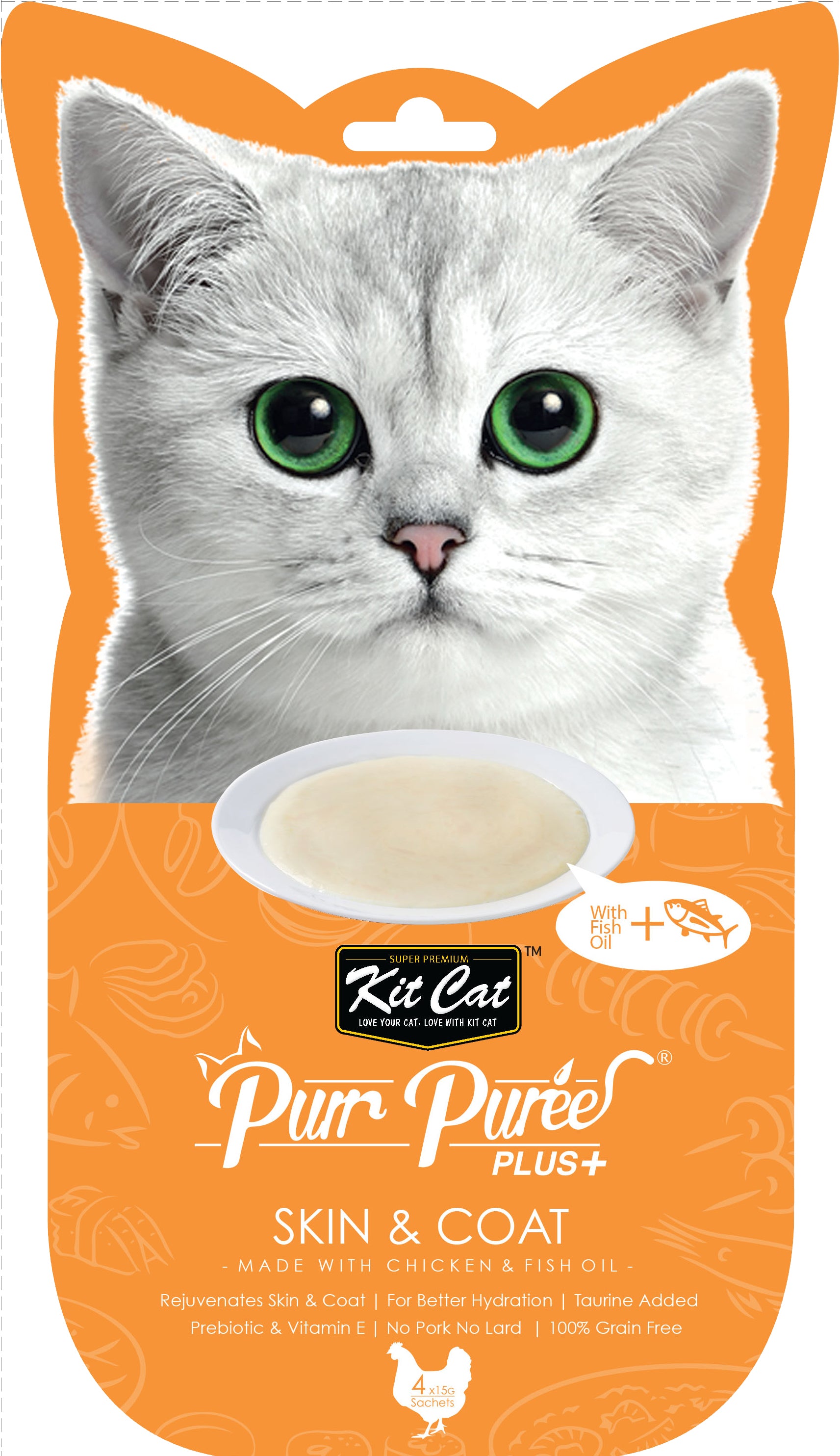 Kit Cat Purr Puree Plus Cat Treat Skin & Coat 4 x15g