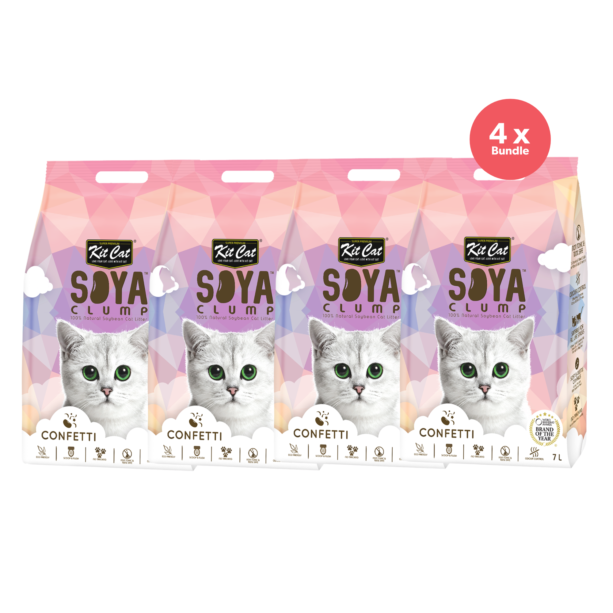 Kit Cat Soya Clumping Cat Litter Confetti 7L x 4