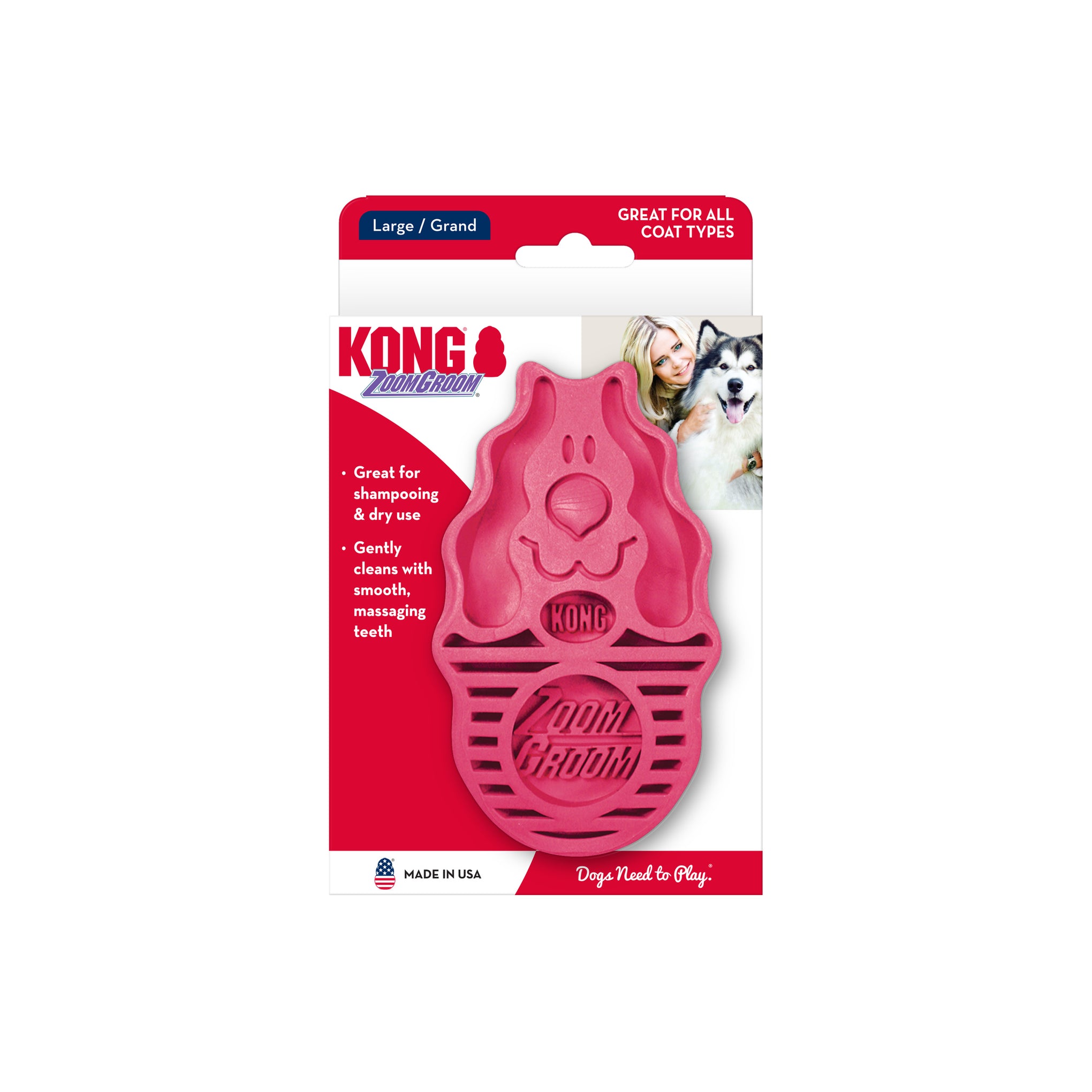 KONG ZoomGroom Dog Brush Raspberry