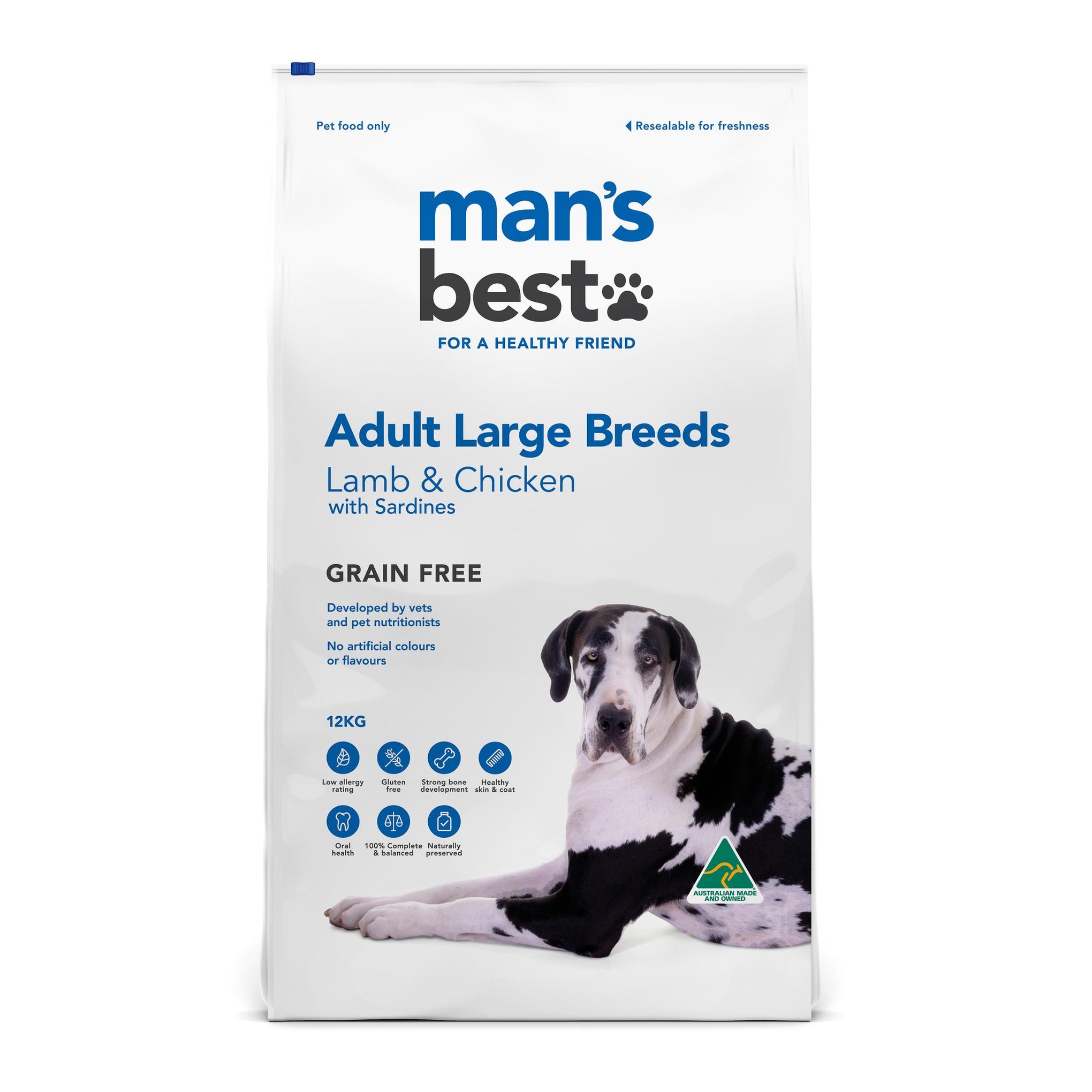 Mans Best Grain Free Adult Large Breed Lamb & Chicken Dry Dog Food 12kg