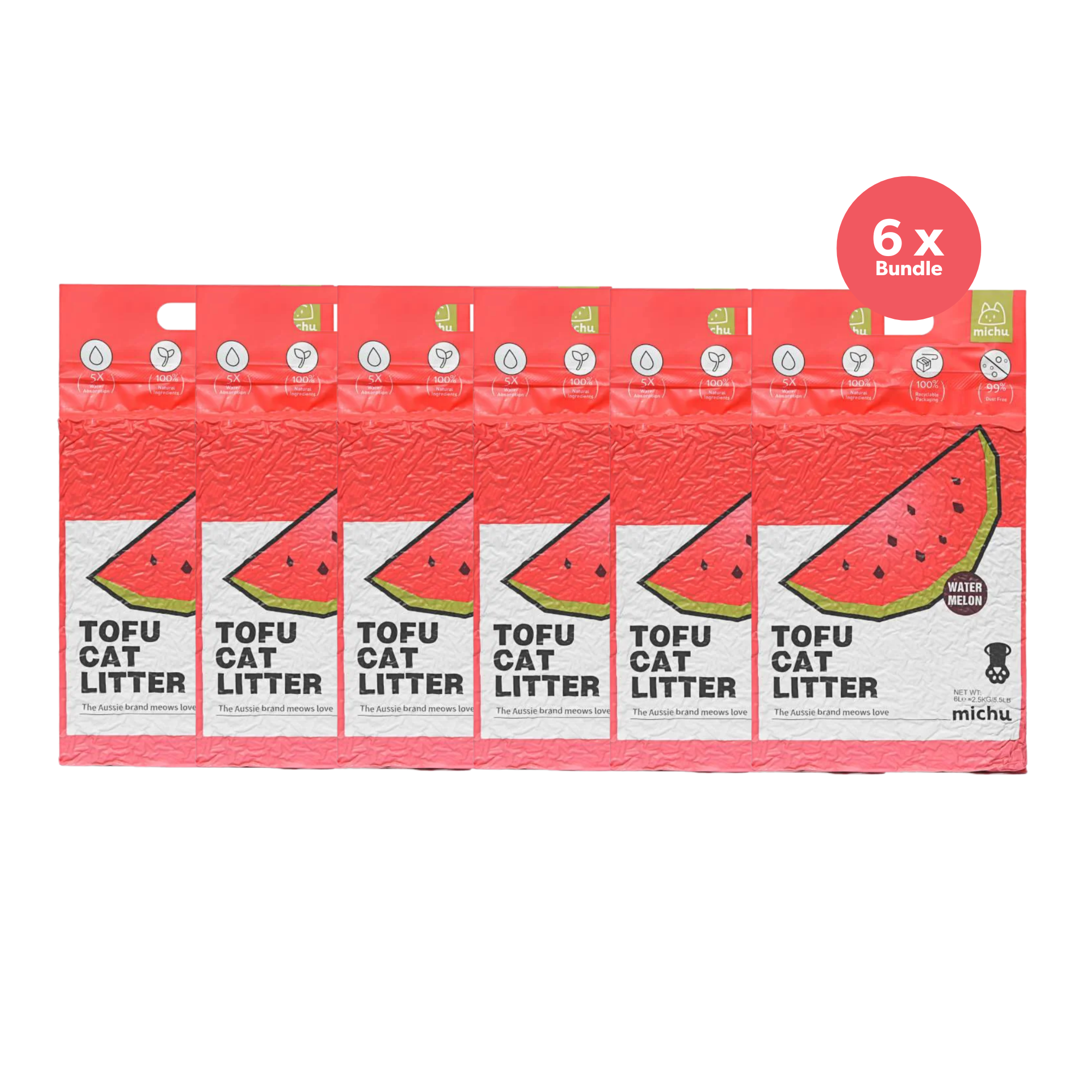 Michu Natural Clumping Cat Litter Watermelon 6L x 6