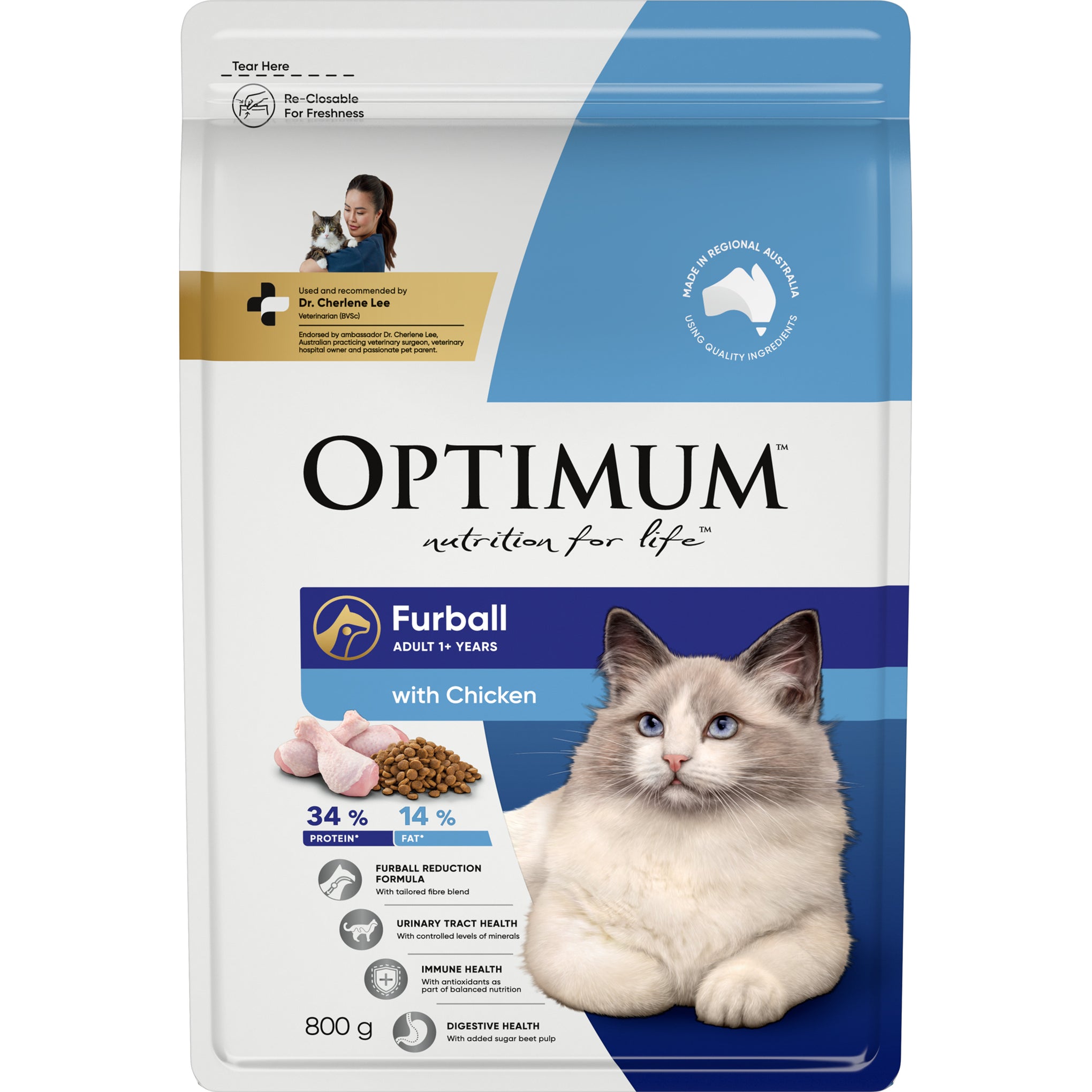 Optimum Cat Adult Dry Food Chicken Furball 800g