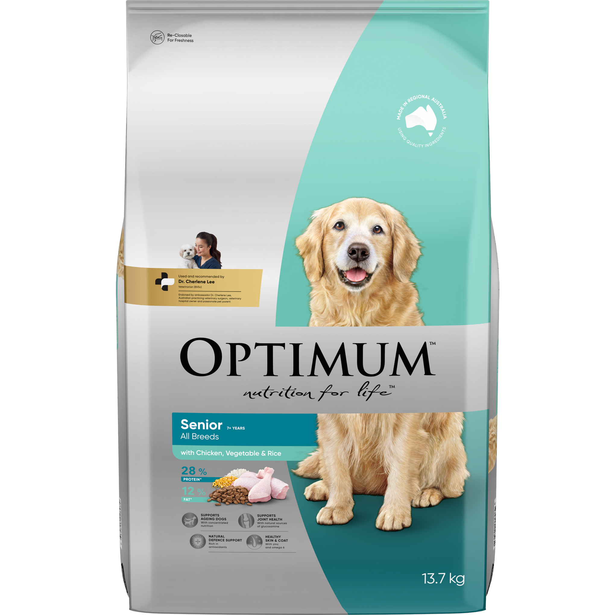 Optimum Chicken Vegetables With Rice Medium Breed Adult 7+ Dry Dog Food 13.7kg