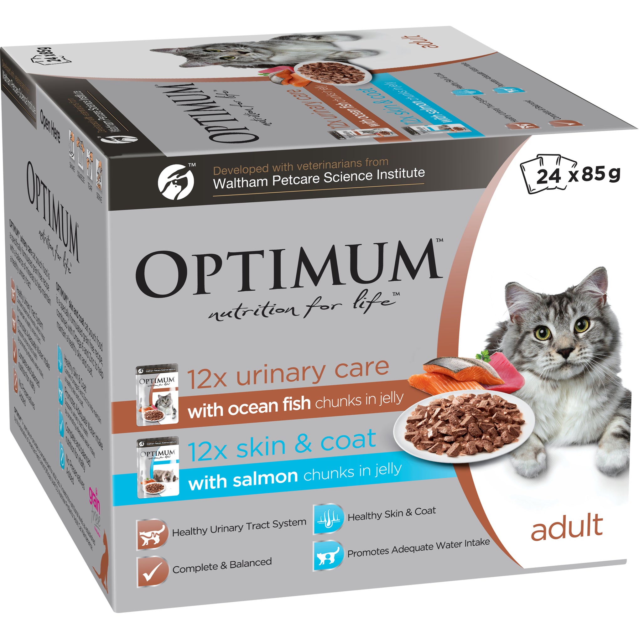 Optimum Urinary Care With Ocean Fish Chunks In Jelly Adult Wet Cat Food 85g x 24