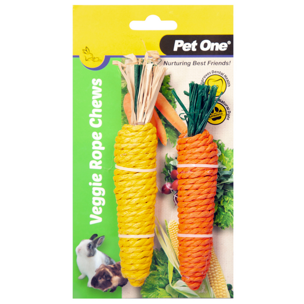 Pet One Small Animal Veggie Rope Chews Carrot & Corn Medium 2pk