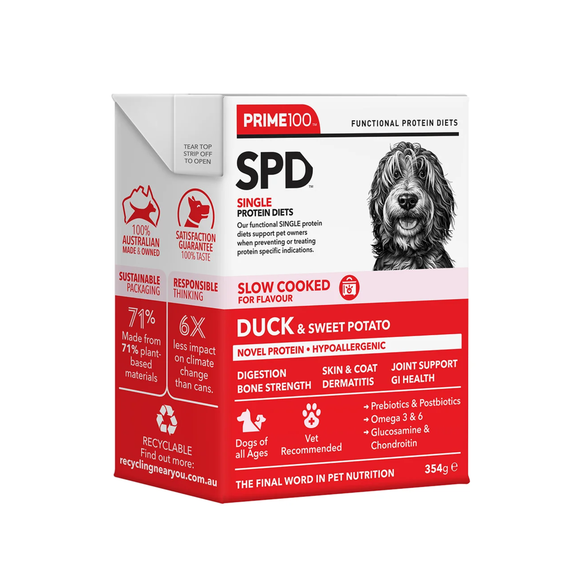 Prime100 SPD Dog Wet Food Slow Cooked Duck & Sweet Potato 354g x 12