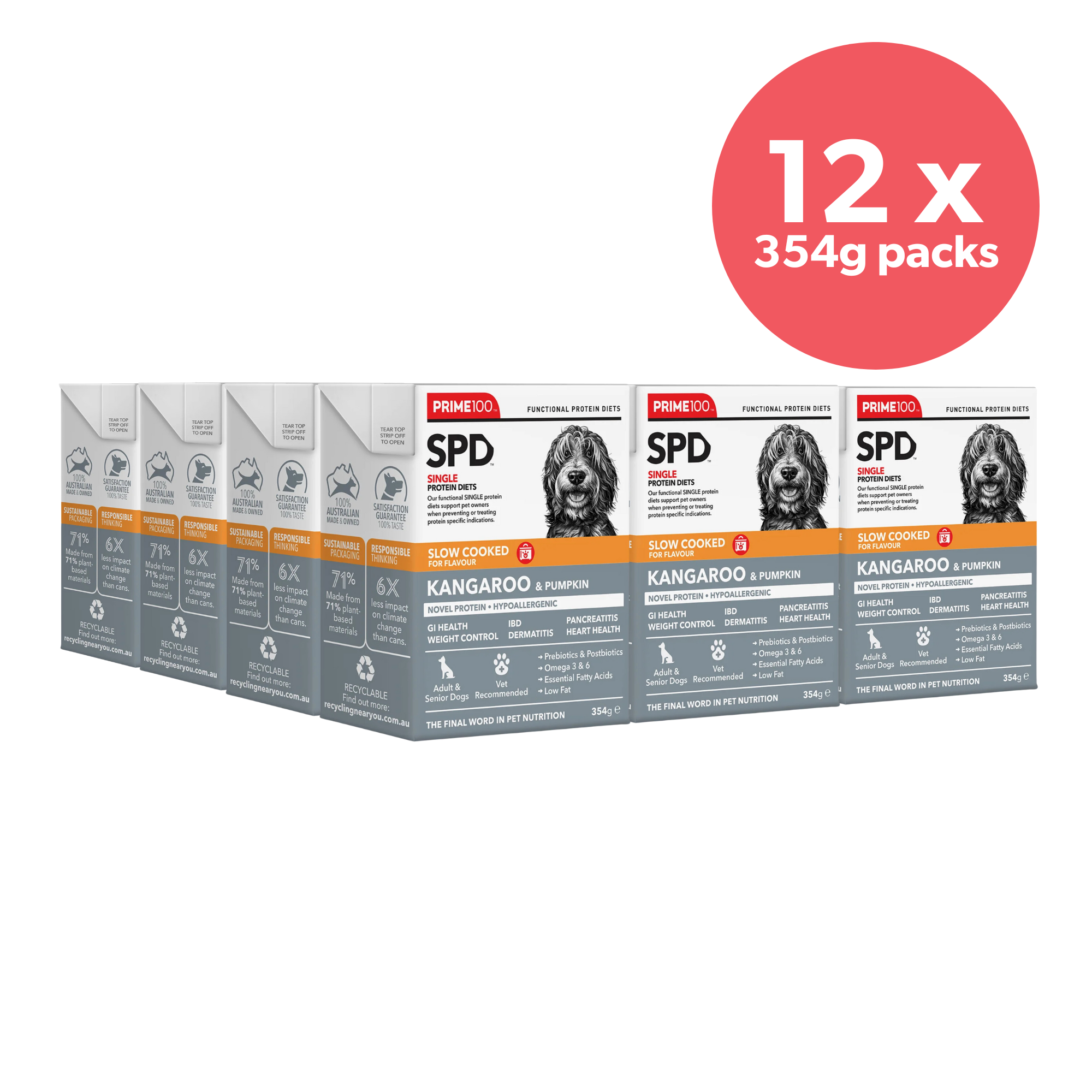 Prime100 SPD Dog Wet Food Slow Cooked Kangaroo & Pumpkin 354g x 12