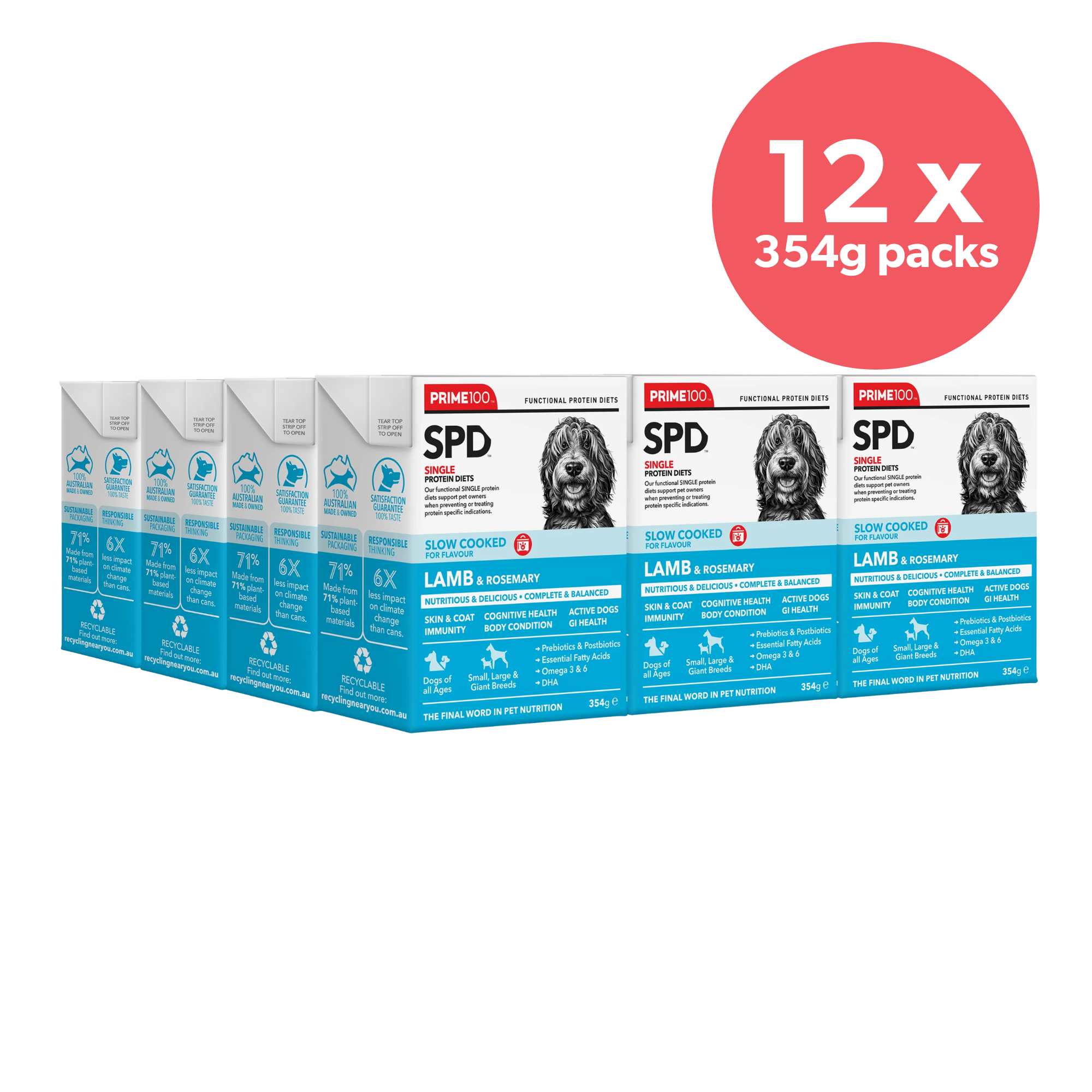 Prime100 SPD Dog Wet Food Slow Cooked Lamb & Rosemary 354g x 12
