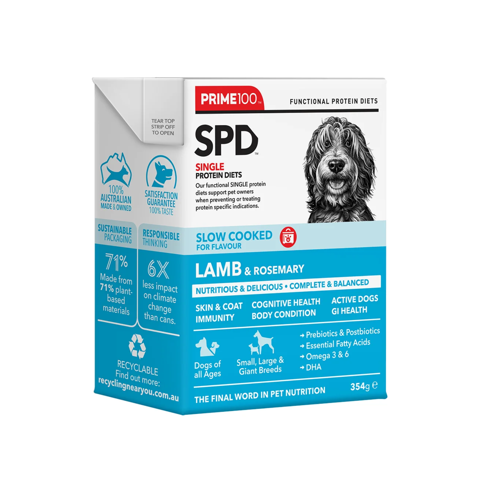 Prime100 SPD Dog Wet Food Slow Cooked Lamb & Rosemary 354g x 12