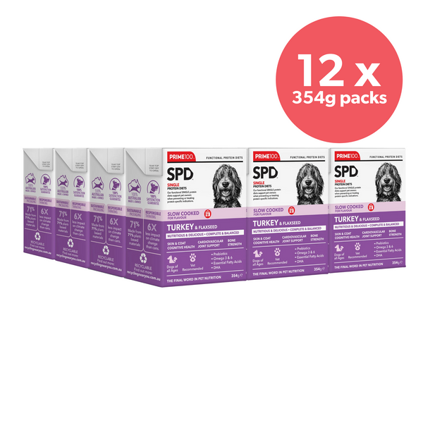 Prime100 SPD Dog Wet Food Slow Cooked Turkey & Flaxseed 354g x 12