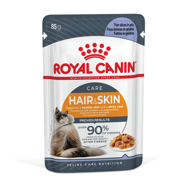 Royal Canin Hair & Skin Care Jelly Adult Wet Cat Food Pouches 85g x 12