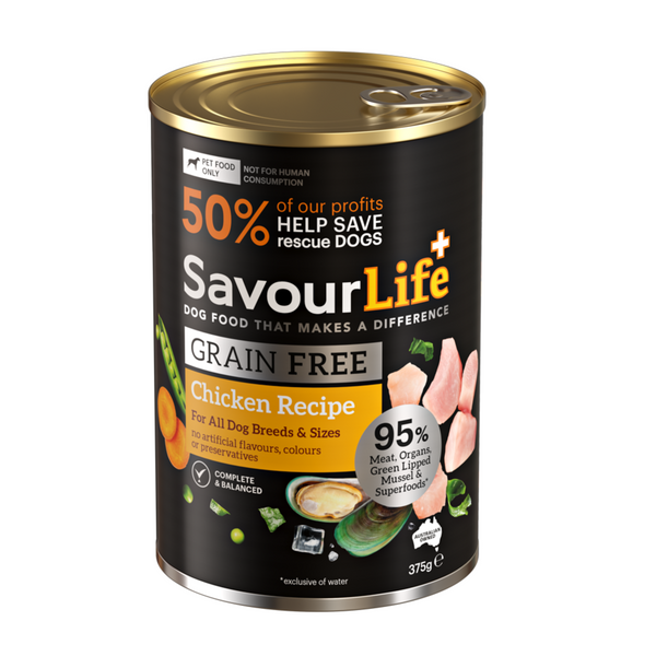 SavourLife Grain Free Adult Dog Food Chicken Recipe Wet Food 375g x 12