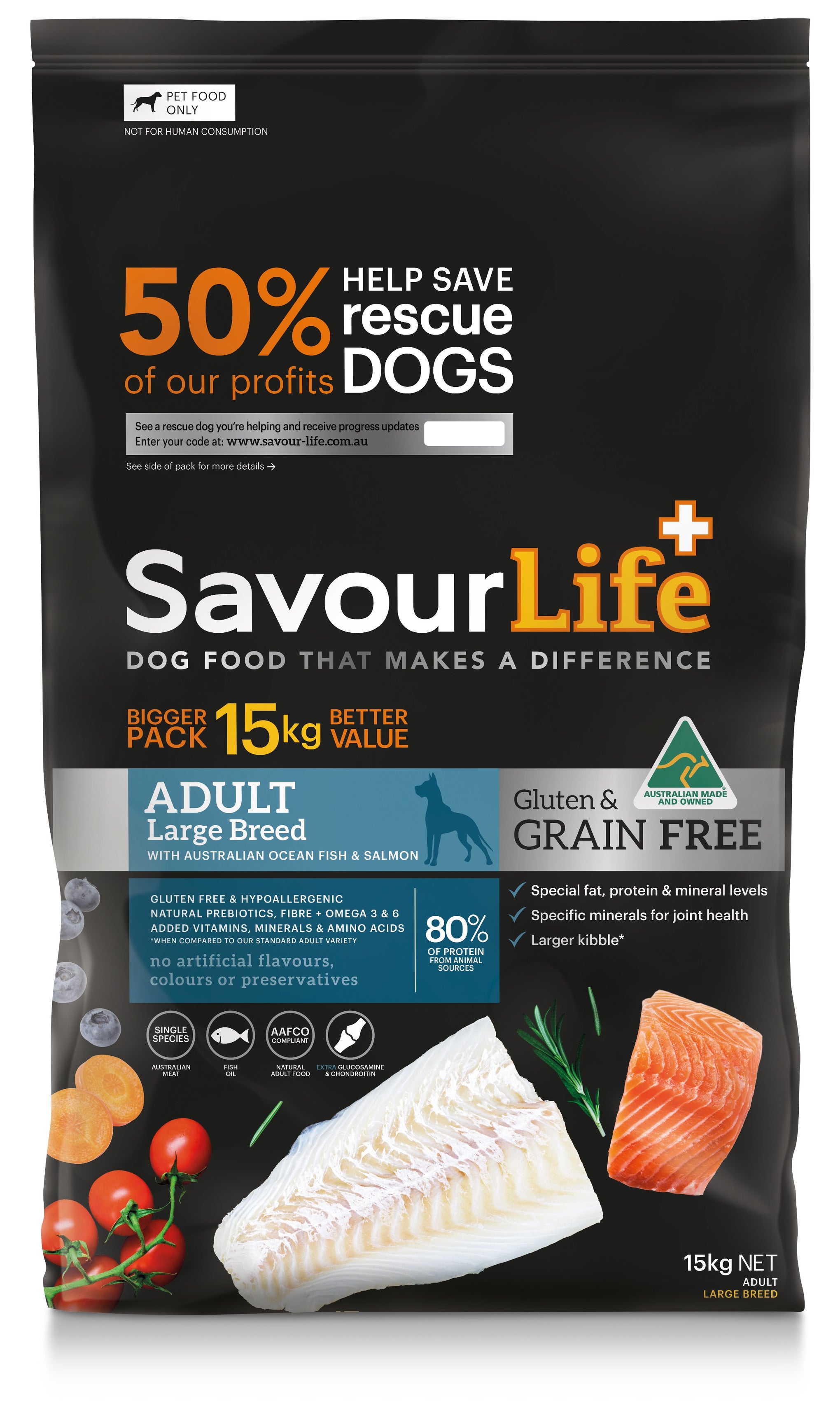 SavourLife Grain Free Adult Dog Large Breed Fish Dry Food 15kg