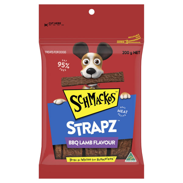 Schmackos Dog Treat Strapz Lamb BBQ Dog Treat 200g