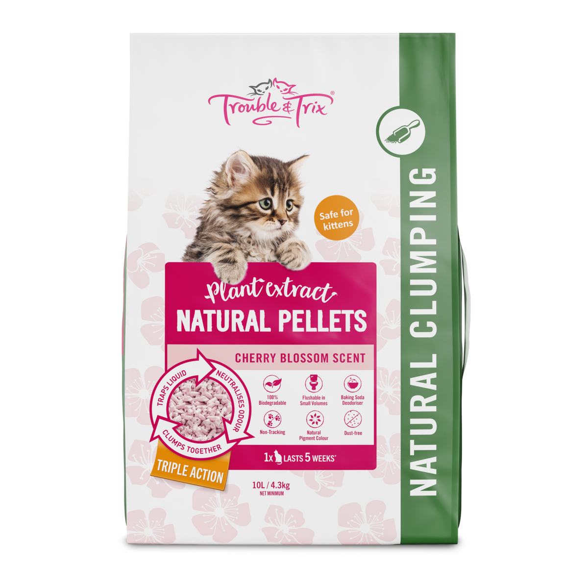 Trouble and Trix Plant Cherry Blossom Extract Natural Cat Litter 10L