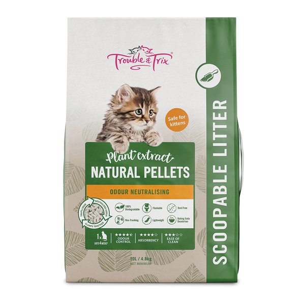 Trouble and Trix Plant Natural Scent Extract Natural Pellet Cat Litter 10L