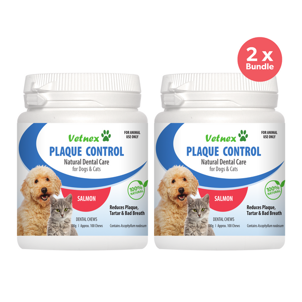 Vetnex Plaque Control Dental Chews Salmon for Dogs & Cats 100 Chews 100g x 2