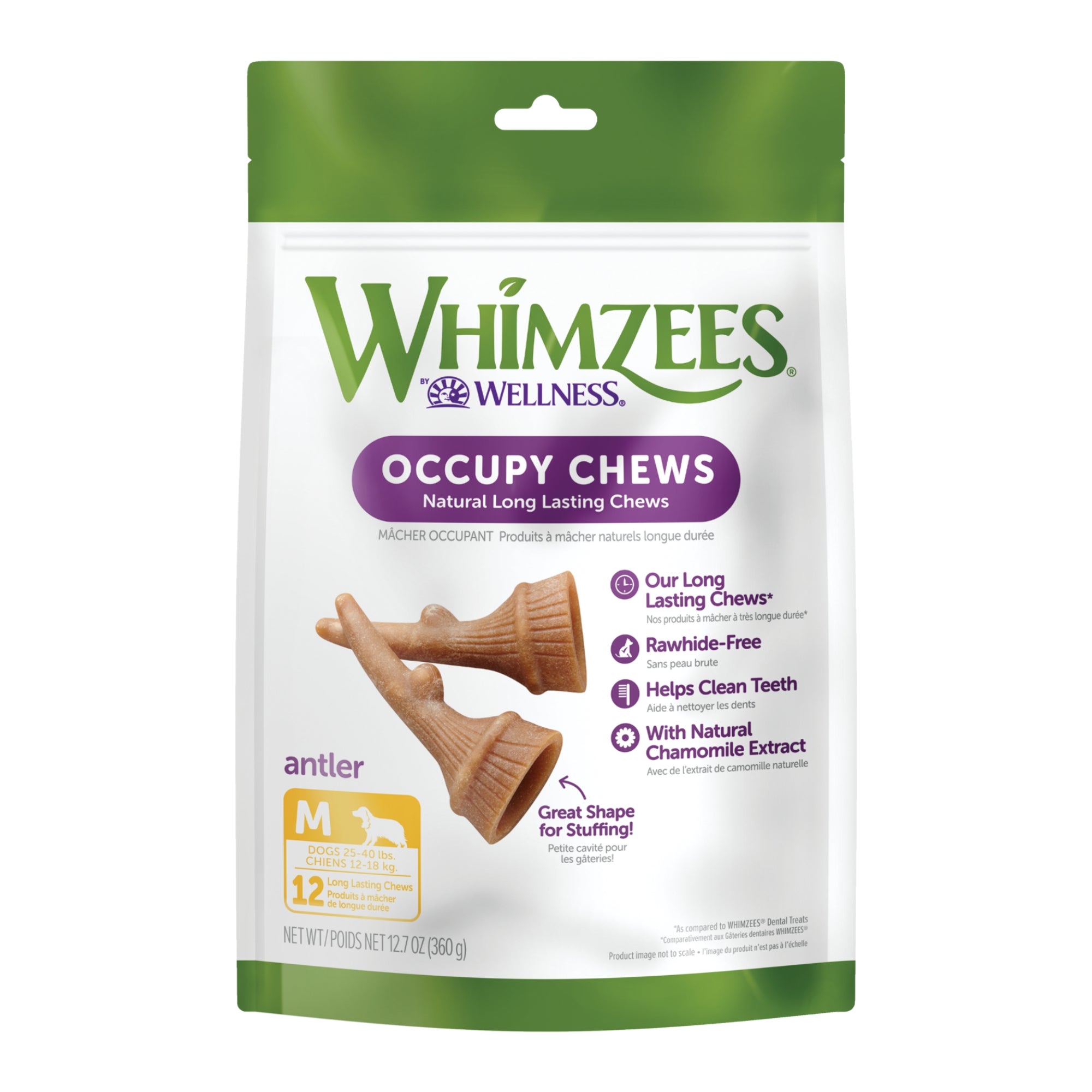 Whimzees Dog Dental Treats Occupy Antlers Medium Value Bag 12 Pack