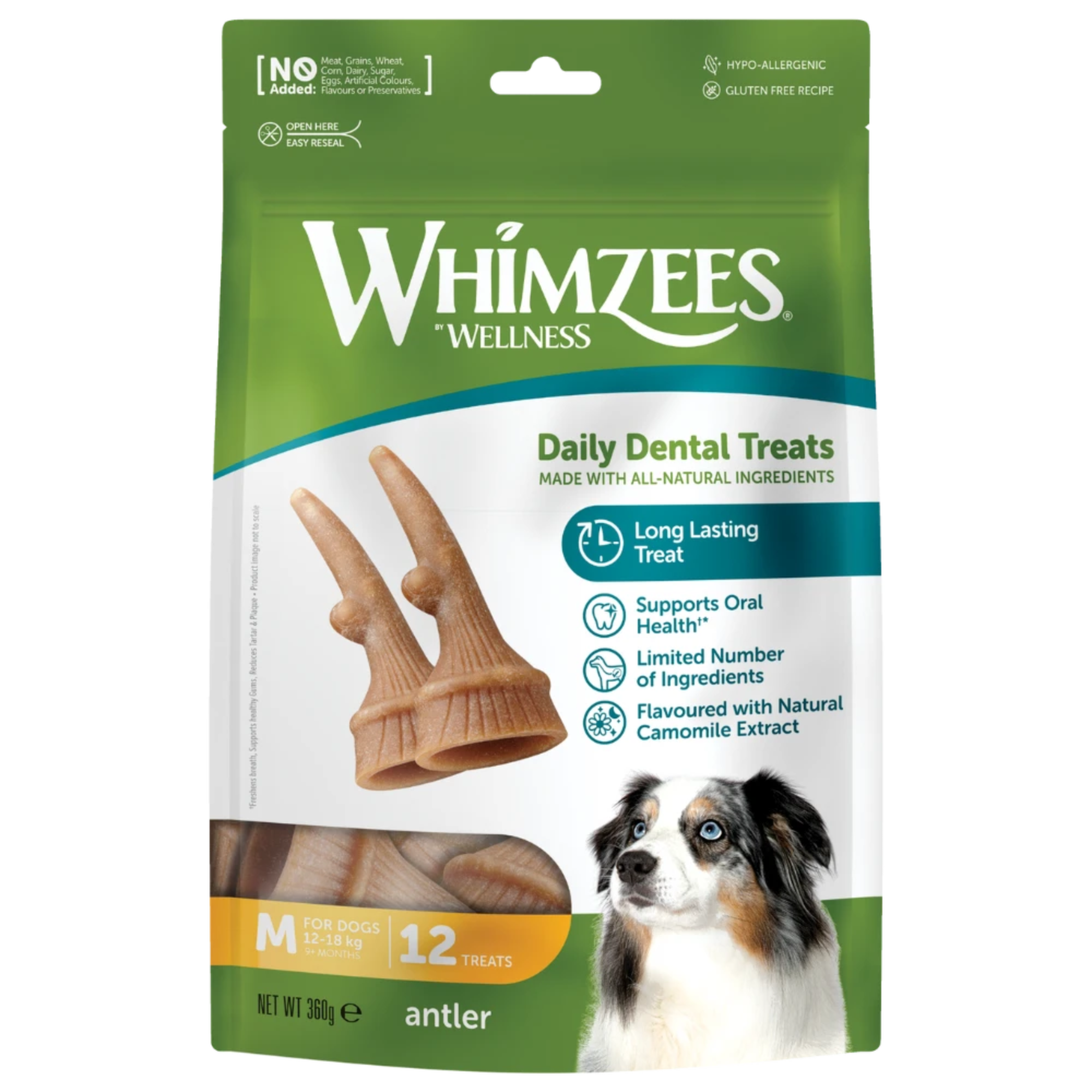 Whimzees Dog Dental Treats Occupy Antlers Medium Value Bag 12 Pack