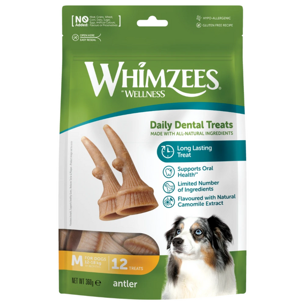 Whimzees Dog Dental Treats Occupy Antlers Medium Value Bag 12 Pack