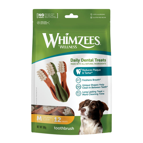 Whimzees Dog Dental Treats Toothbrush Star Medium Value bag 12 Pack