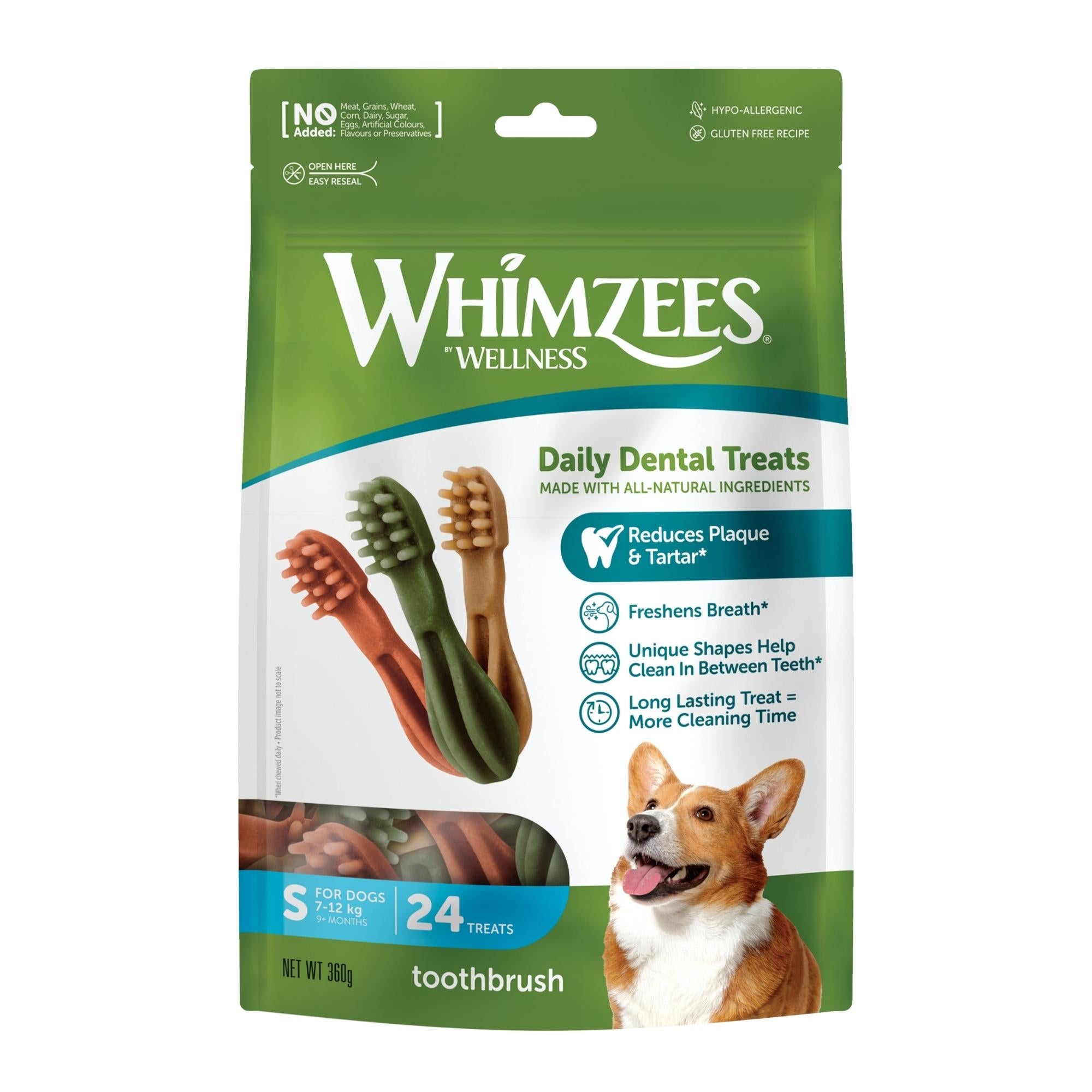 Whimzees Dog Dental Treats Toothbrush Star Small Value Bag 24 Pack