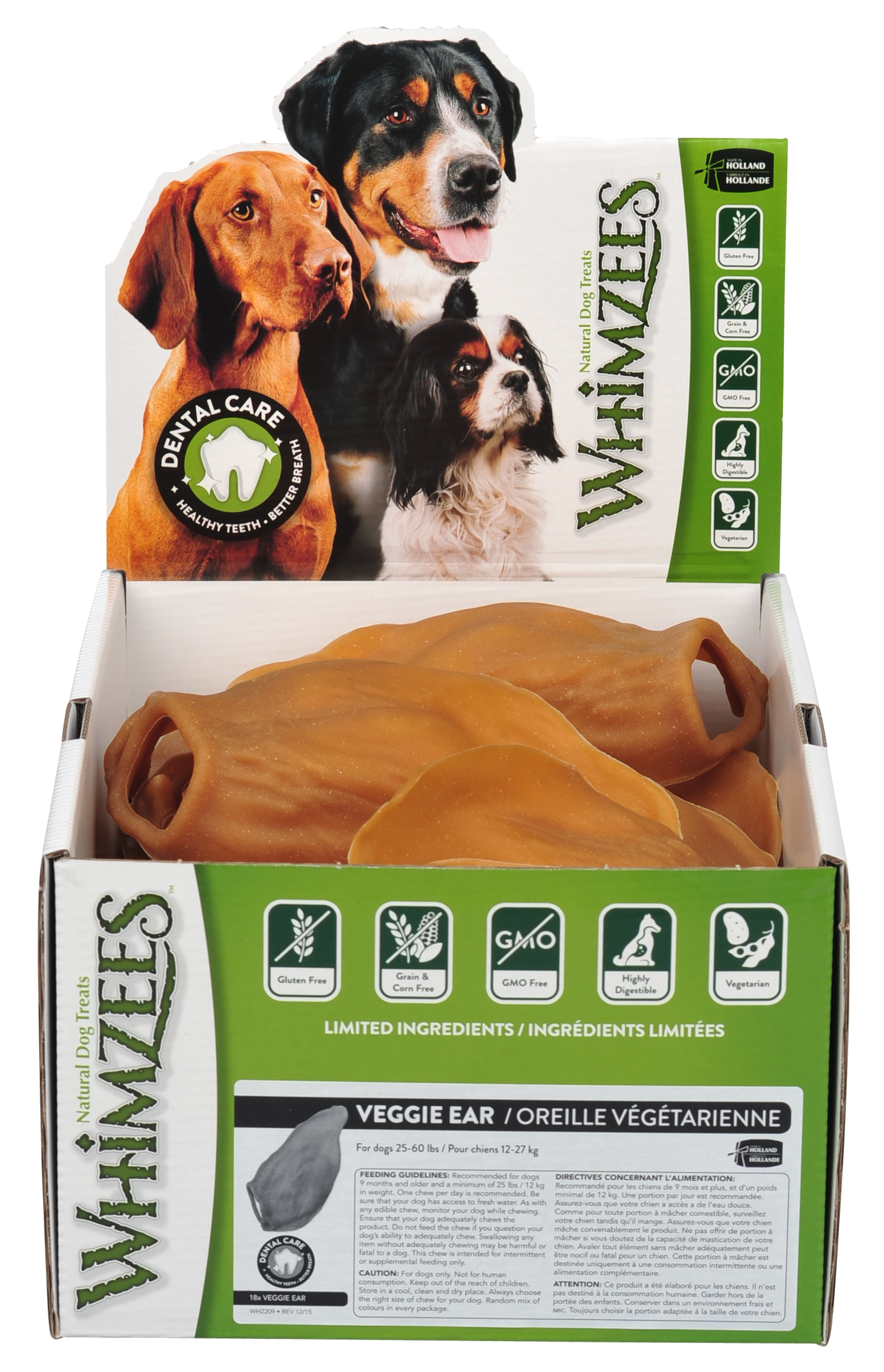 Whimzees Dog Dental Treats Veggie Ear Bulk Box 18 Pack