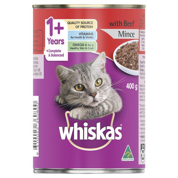 Whiskas Oh So Meaty Cat Adult 1+yrs Beef Mince 400g x 24