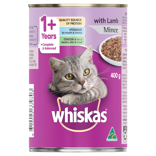 Whiskas Oh So Meaty Cat Adult 1+yrs Mince Lamb Turkey & Vegetables 400g x 24