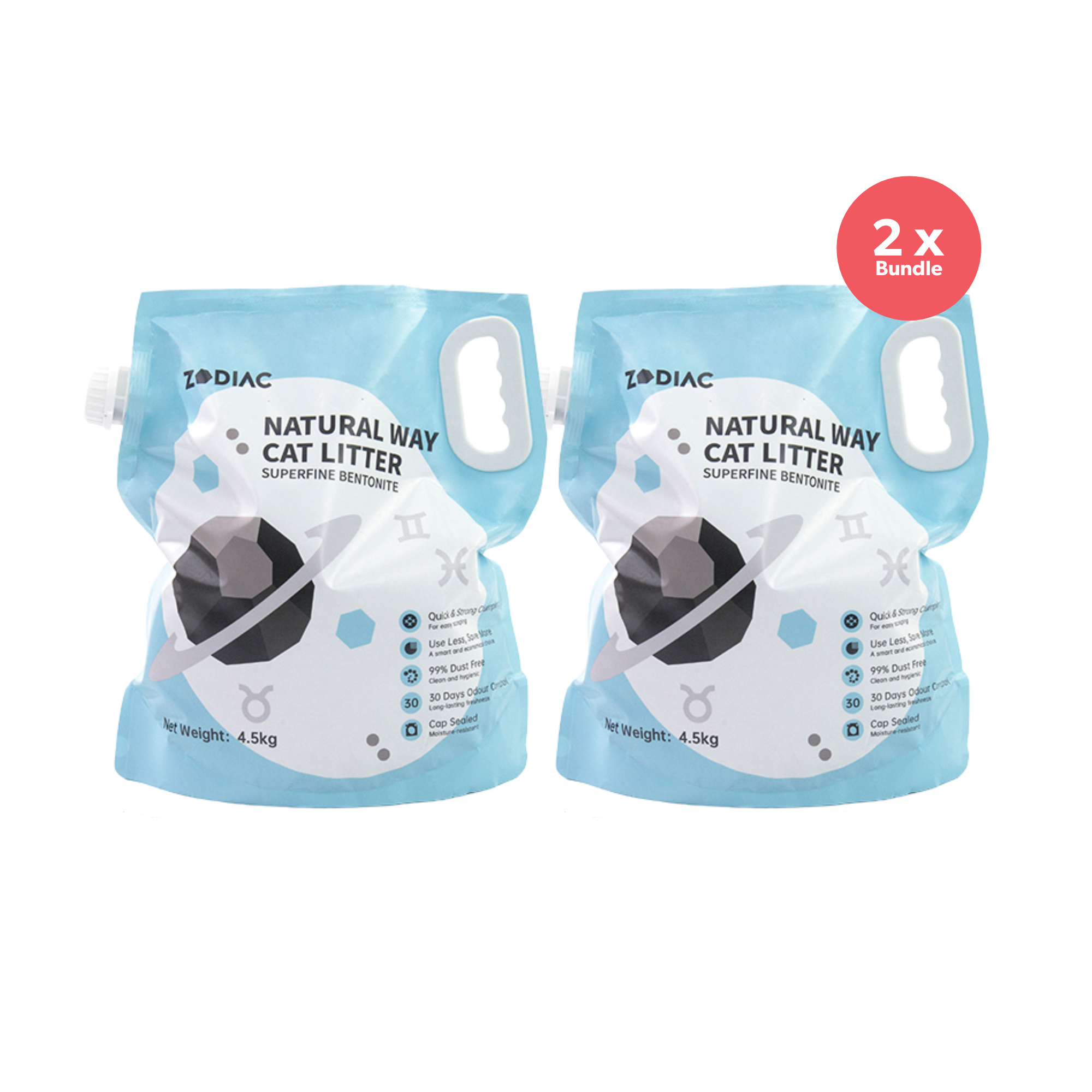 ZODIAC Natural Way Superfine Bentonite Cat Litter 4.5Kg x 2