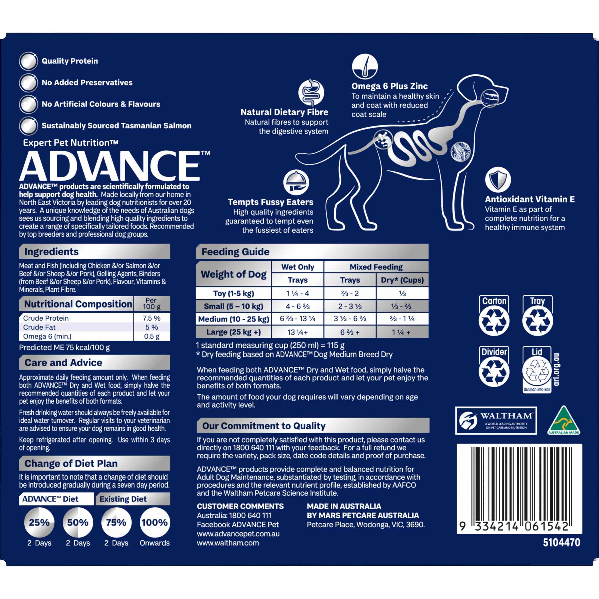 Advance Casserole with Salmon All Breed Adult Wet Dog Food Tray 100g x 12
